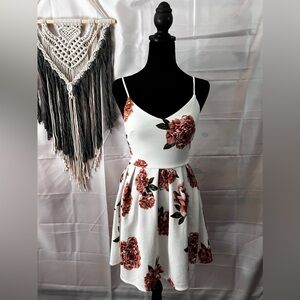 Monteau Womens XS White Mauve Floral Pleated Skirt Spaghetti Strap Mini Dress